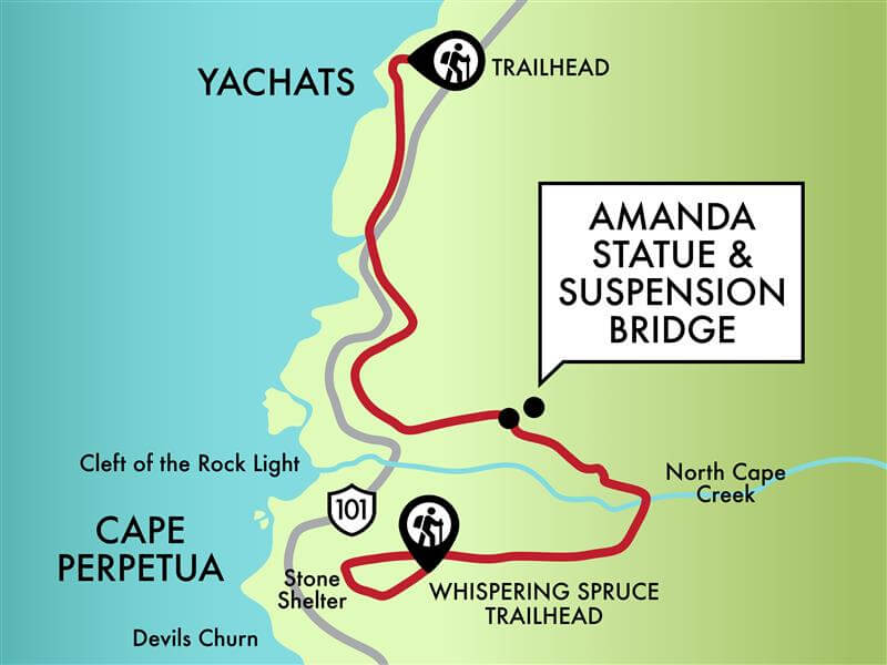 Trail map of Amanda's Trail between Yachats and Cape Perpetua